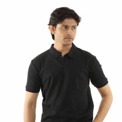 Black - Heavy Textured Polo Shirt