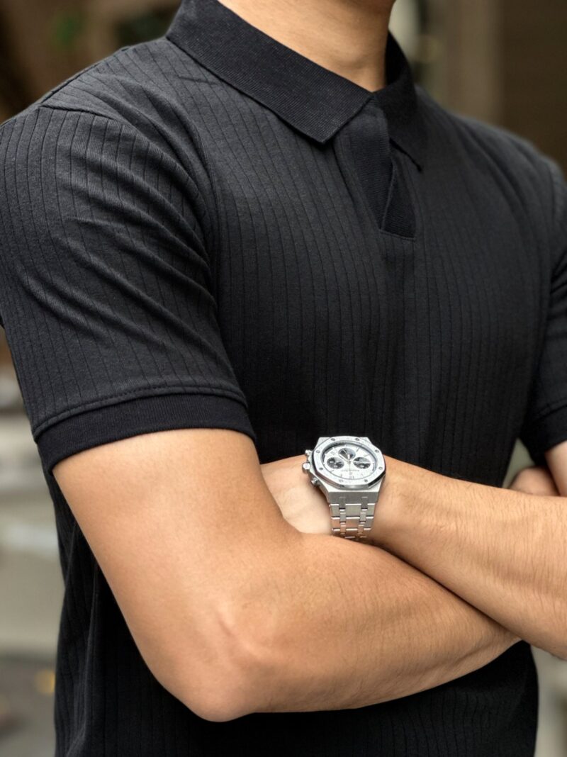Black - Heavy Textured Polo Shirt - Image 2