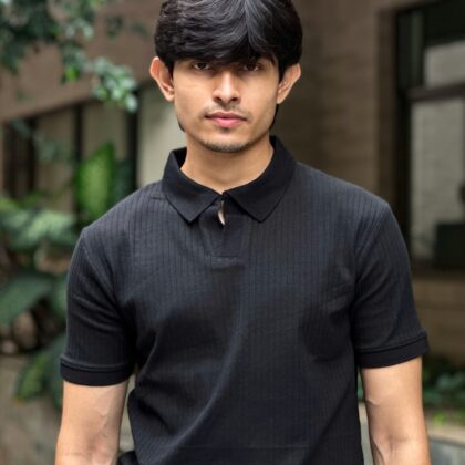 Black - Heavy Textured Polo Shirt