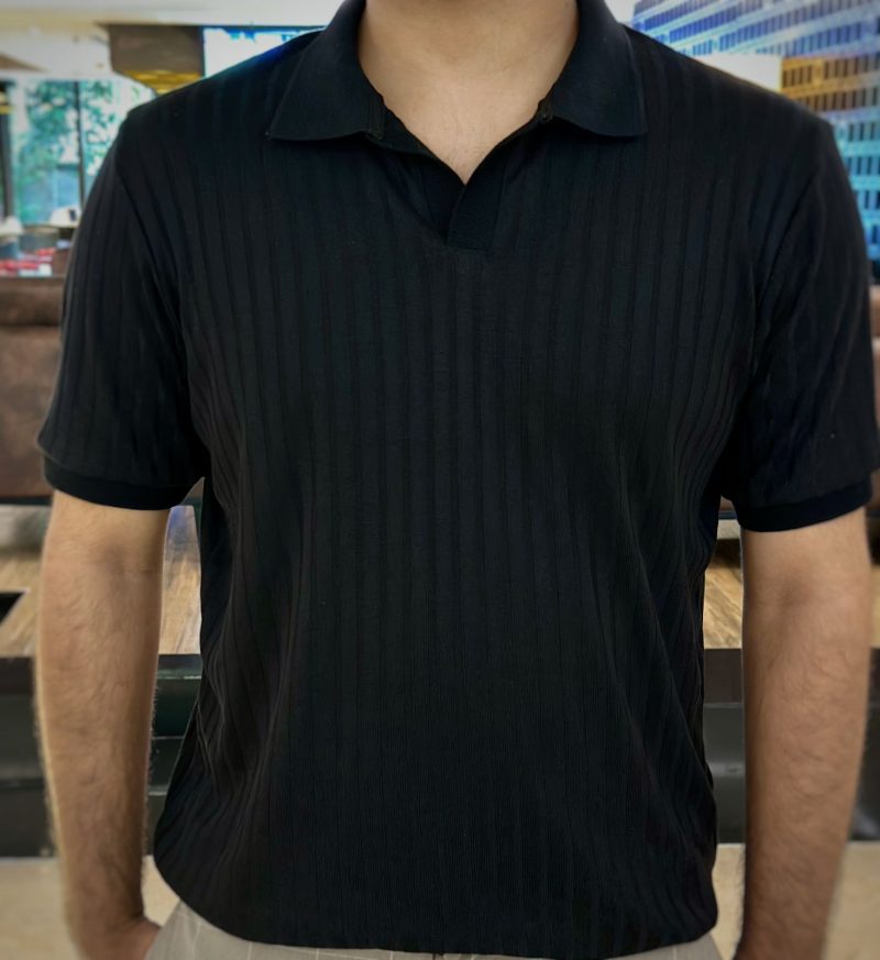 Black - Heavy Textured Polo Shirt - Image 2