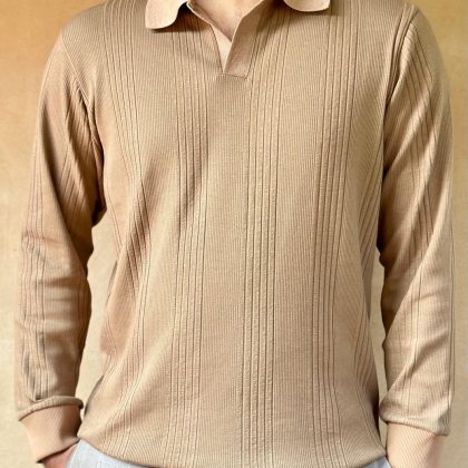Spicy Brown - Full Sleeve Textured Polo Shirt