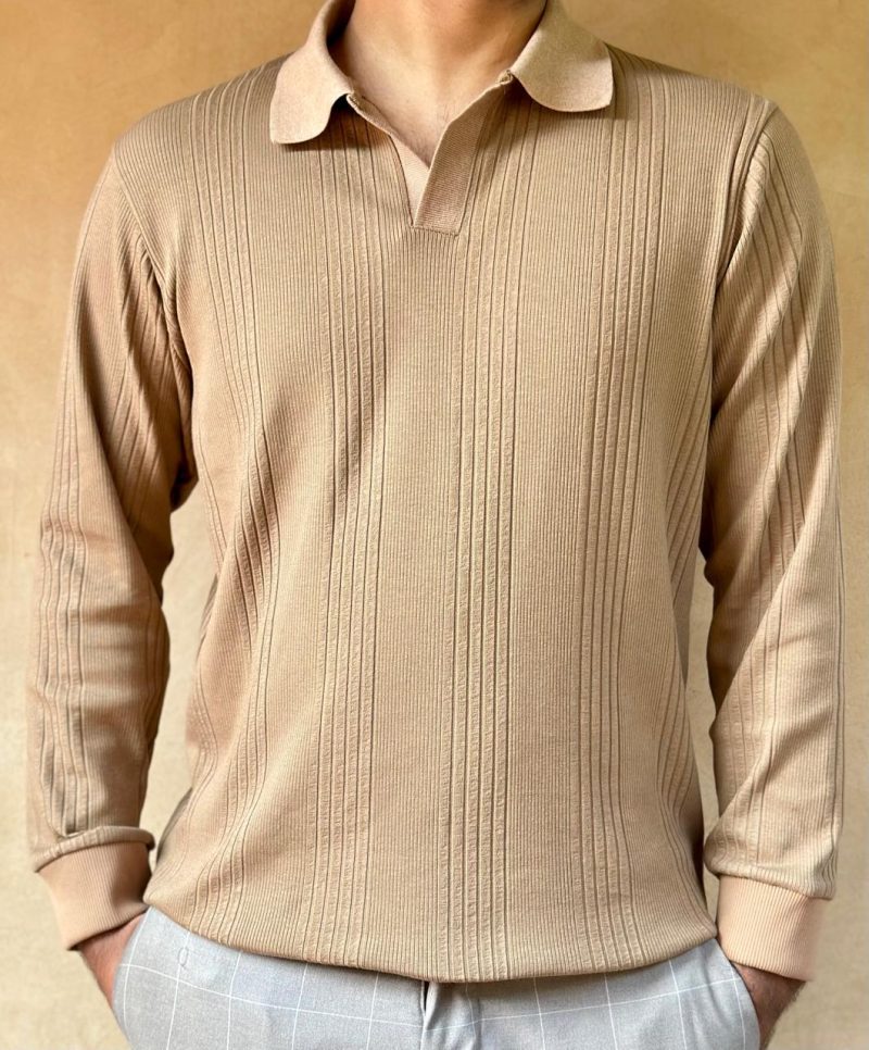 Spicy Brown - Full Sleeve Textured Polo Shirt