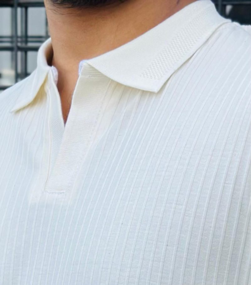 Full Sleeve Textured Polo Shirt - Cream (Heavy Weight)