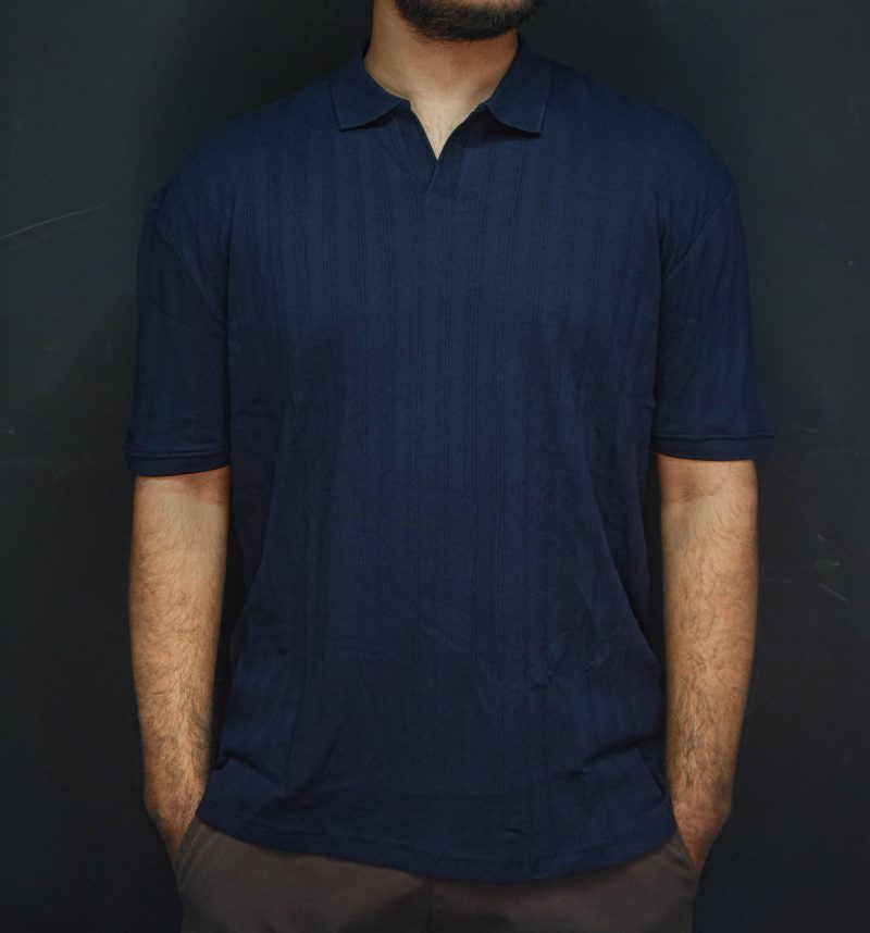 Spicy Navy - Drop Shoulder Oversized Polo Shirt - Image 3