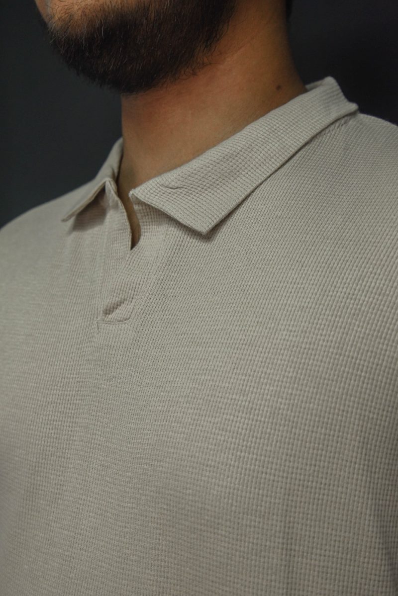 Beige - Textured Polo Shirt