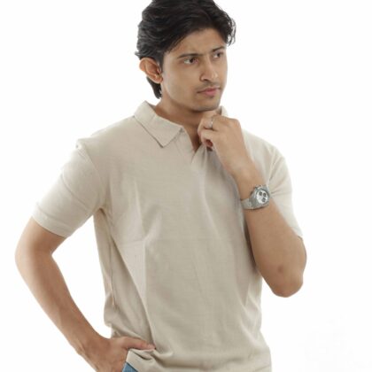 Beige - Textured Polo Shirt
