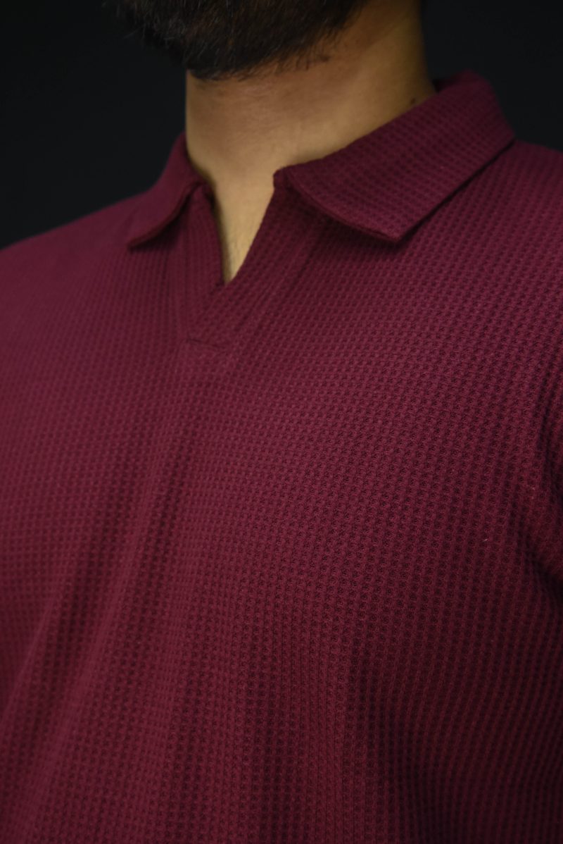 Maroon - Body Fit Textured Polo Shirt