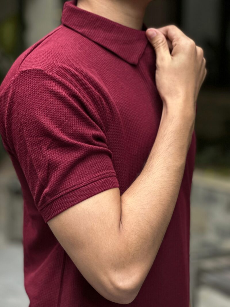 Maroon - Body Fit Textured Polo Shirt - Image 2