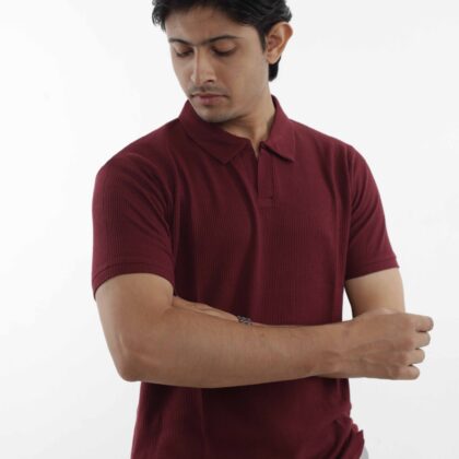 Maroon - Body Fit Textured Polo Shirt
