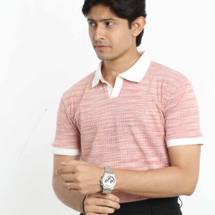 Red Pink - Textured Polo Shirt