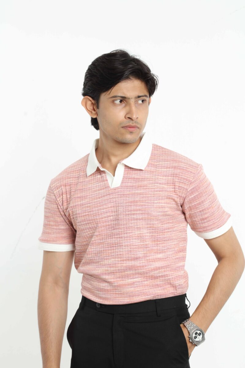 Red Pink - Textured Polo Shirt - Image 2