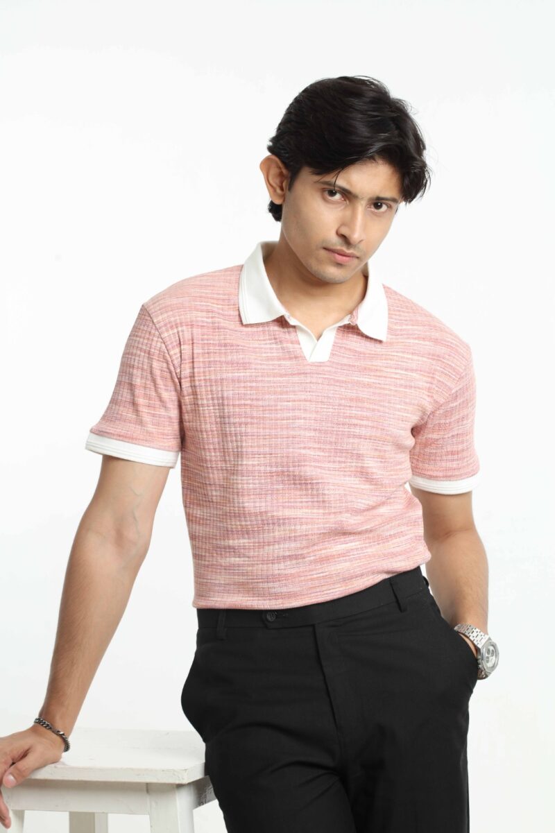 Red Pink - Textured Polo Shirt - Image 4