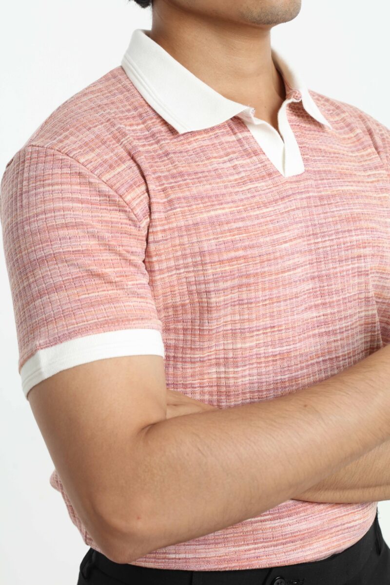 Red Pink - Textured Polo Shirt - Image 3