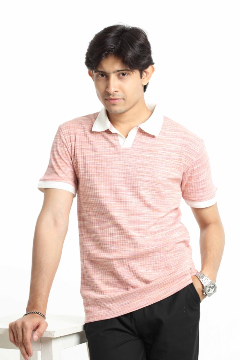 Red Pink - Textured Polo Shirt - Image 6