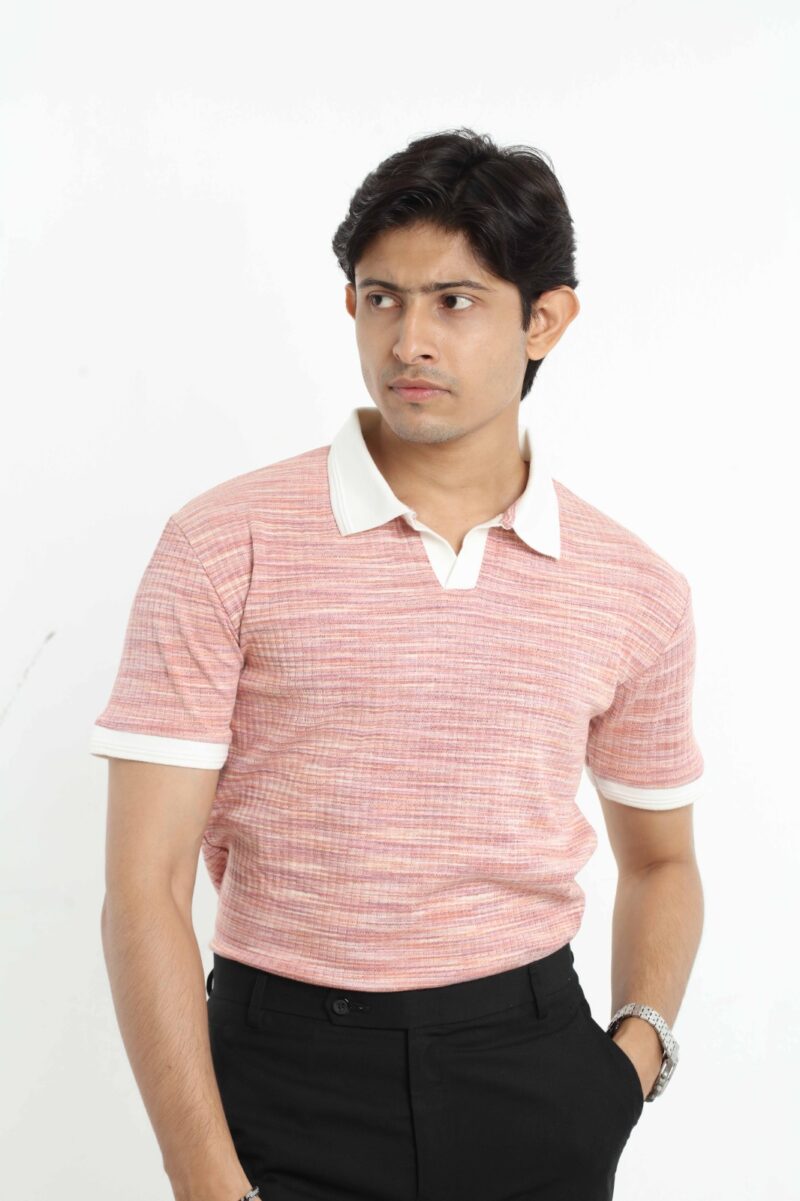 Red Pink - Textured Polo Shirt - Image 8