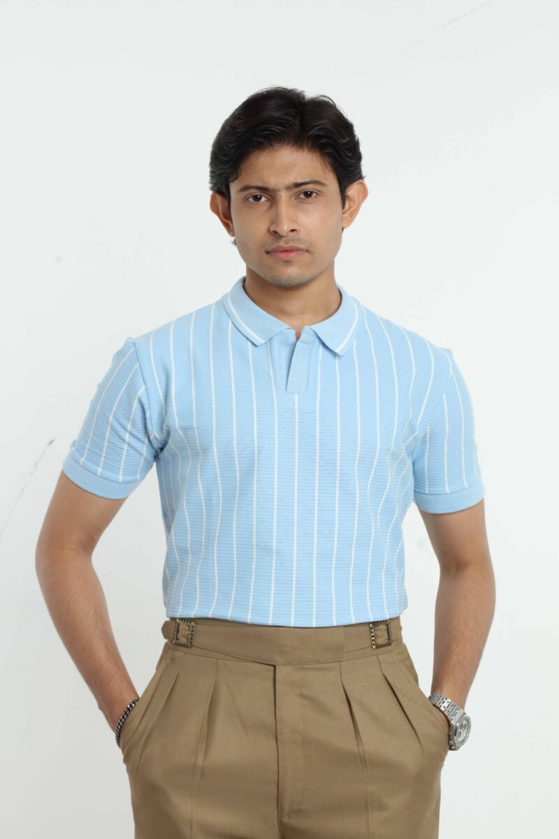 Sky Blue - Stripe Polo Shirt - Image 3
