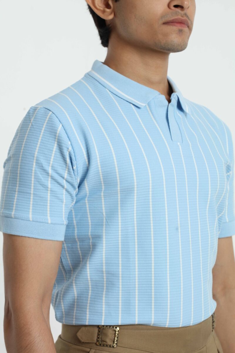 Sky Blue - Stripe Polo Shirt - Image 6