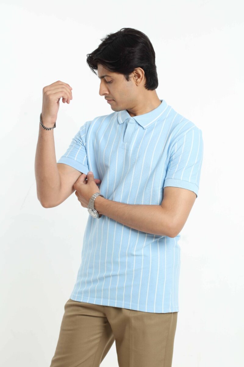 Sky Blue - Stripe Polo Shirt - Image 7
