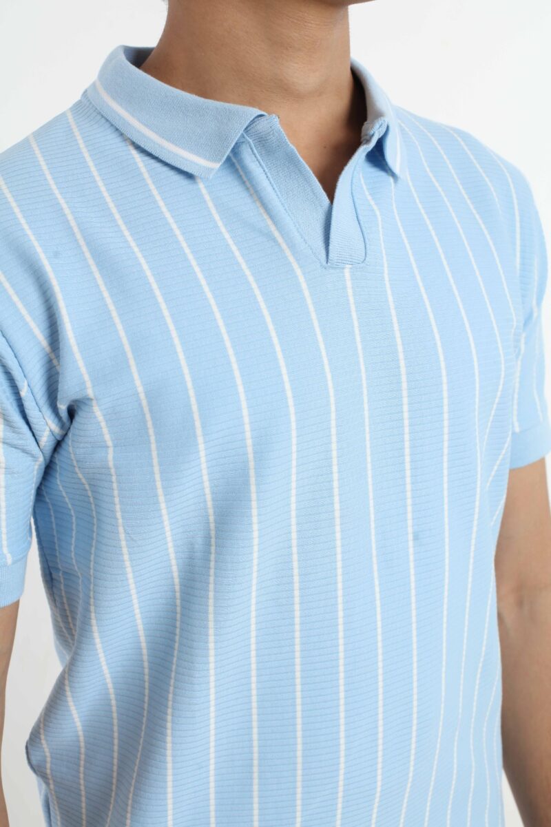 Sky Blue - Stripe Polo Shirt - Image 8