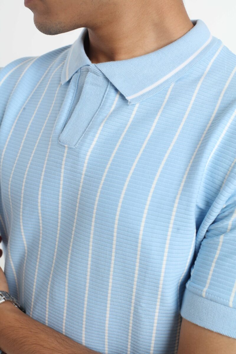 Sky Blue - Stripe Polo Shirt - Image 2