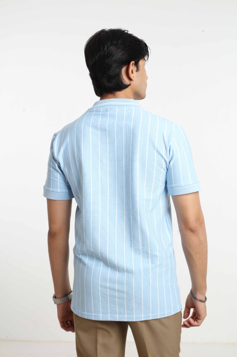 Sky Blue - Stripe Polo Shirt - Image 5