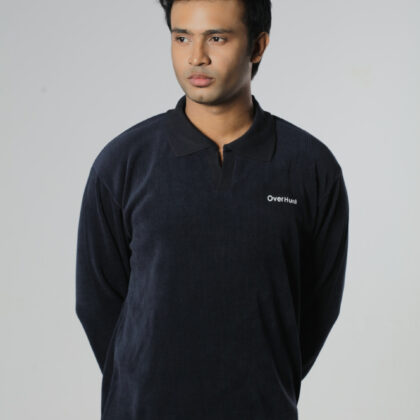 Navy Blue - Full Sleeve Textured Polo Shirt