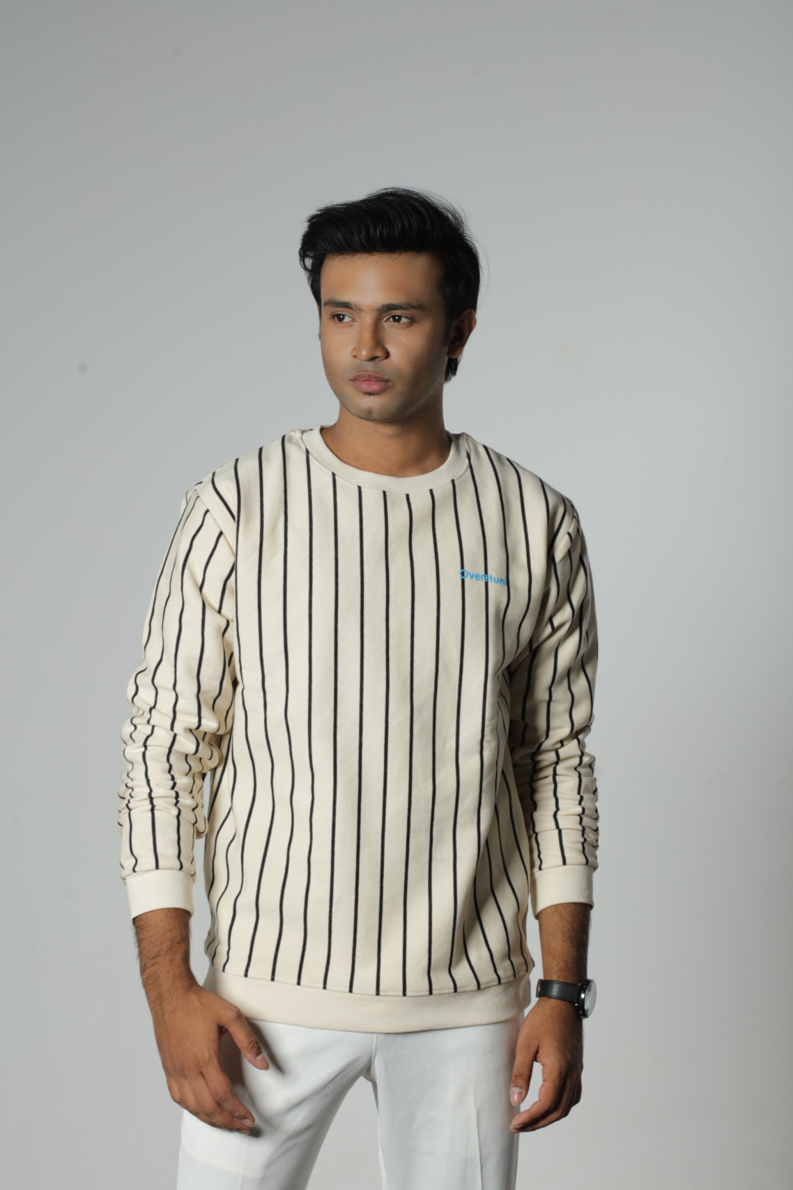 Cream & Black Stripe - Unisex Sweatshirt - Image 4