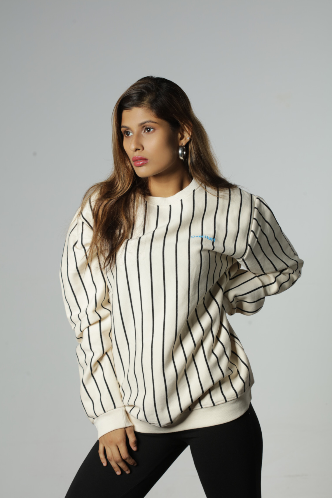 Cream & Black Stripe - Unisex Sweatshirt - Image 6