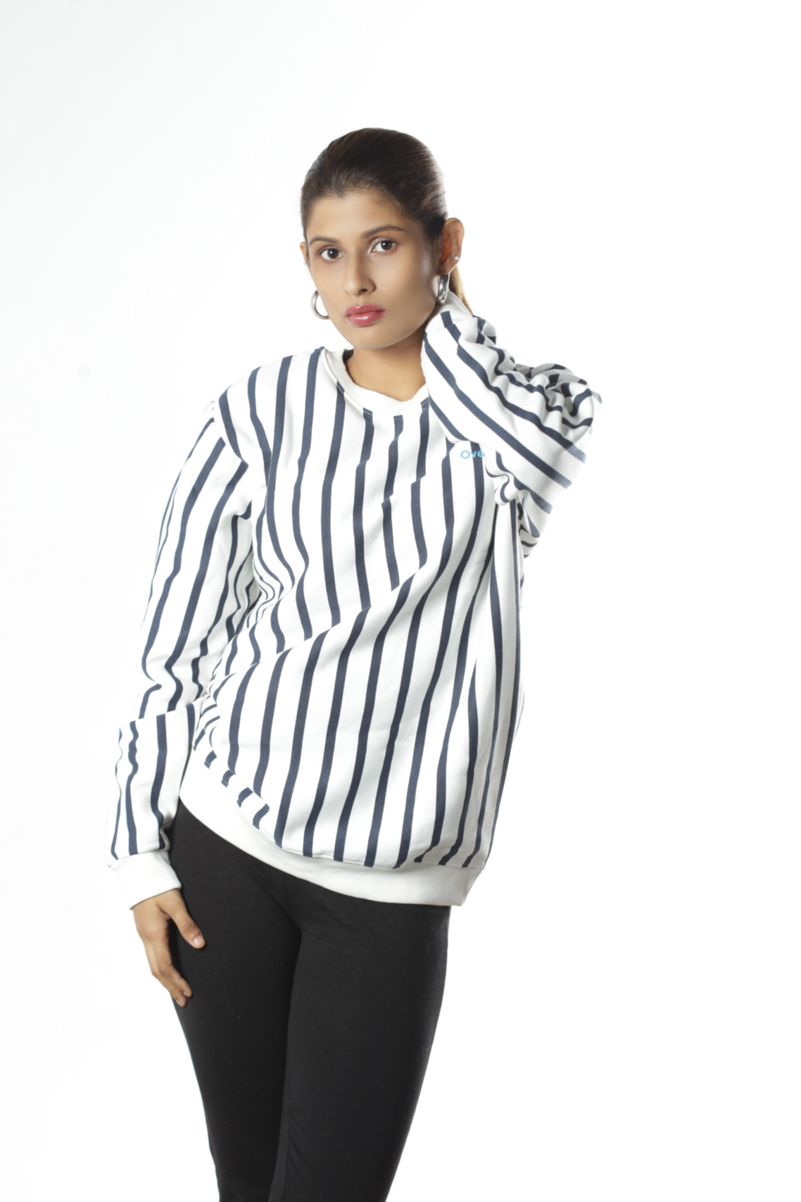 White & Navy Stripe - Unisex Sweatshirt - Image 2