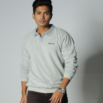 Ash  - Full Sleeve Textured Polo Shirt